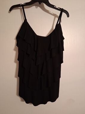 Women’s Black Ruffle Swim Camisole with Spaghetti Straps